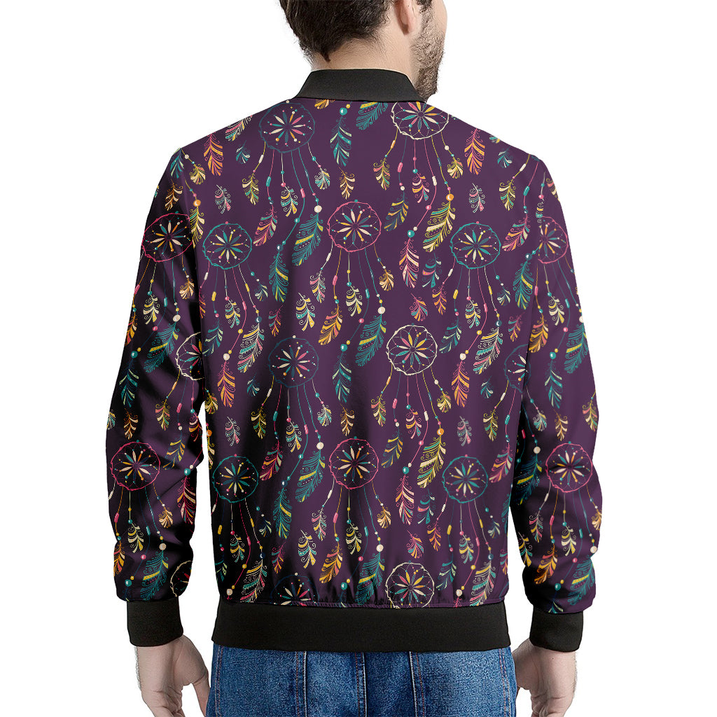 Purple Bohemian Dream Catcher Print Men's Bomber Jacket