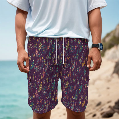 Purple Bohemian Dream Catcher Print Men's Cargo Shorts