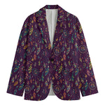 Purple Bohemian Dream Catcher Print Men's Cotton Blazer
