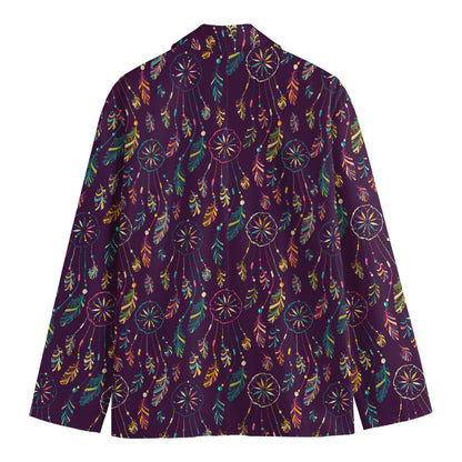 Purple Bohemian Dream Catcher Print Men's Cotton Blazer