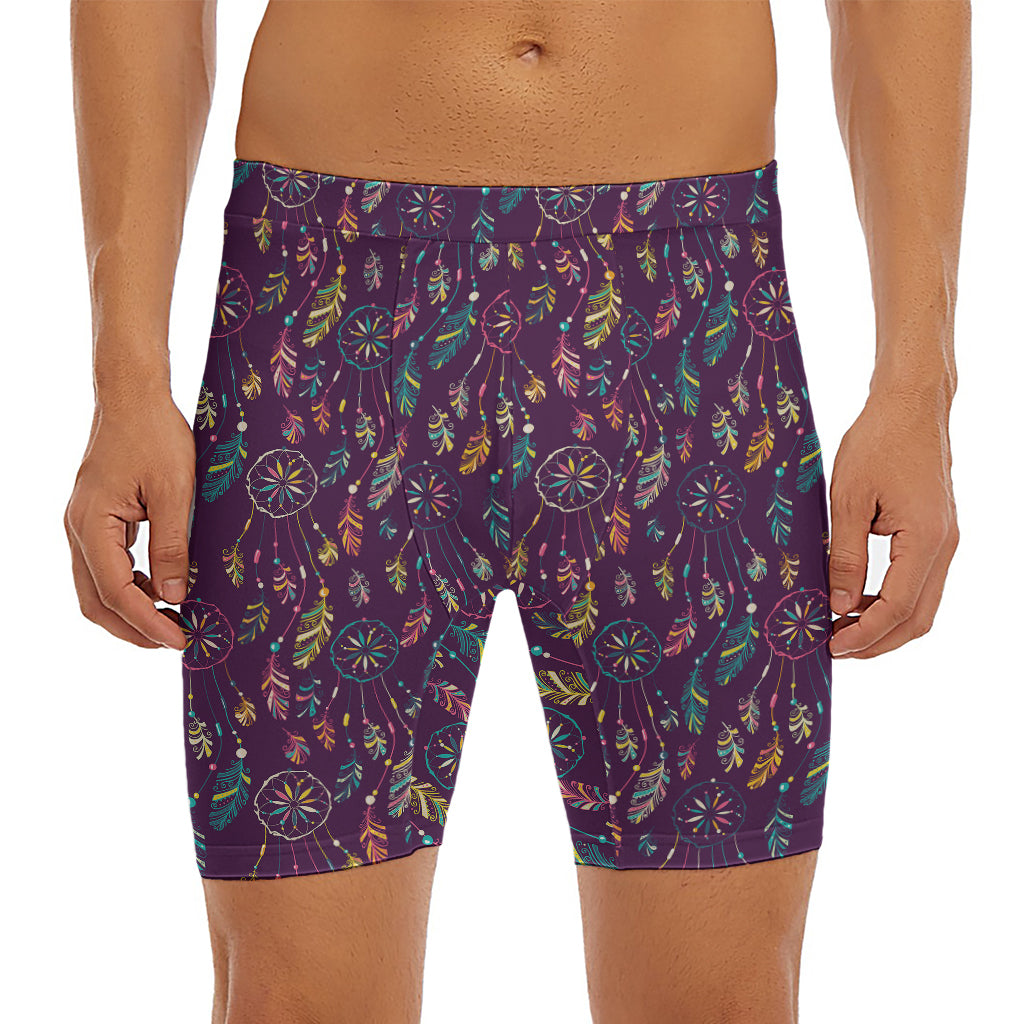 Purple Bohemian Dream Catcher Print Men's Long Boxer Briefs