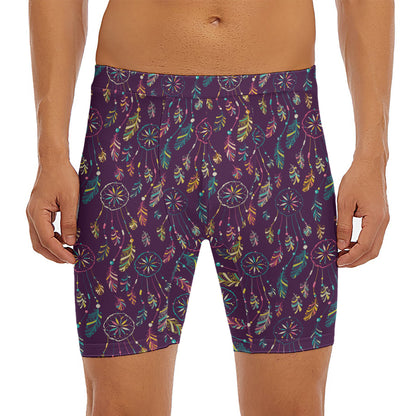 Purple Bohemian Dream Catcher Print Men's Long Boxer Briefs
