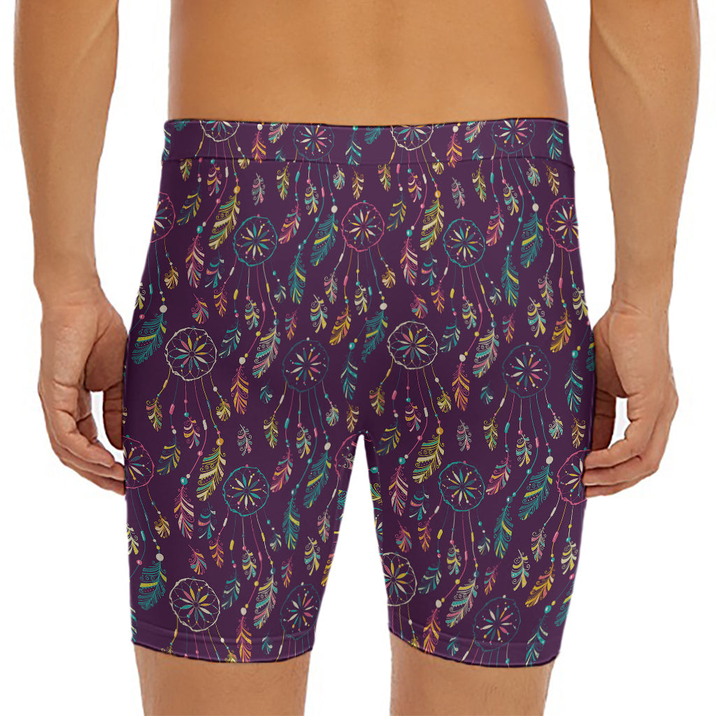 Purple Bohemian Dream Catcher Print Men's Long Boxer Briefs