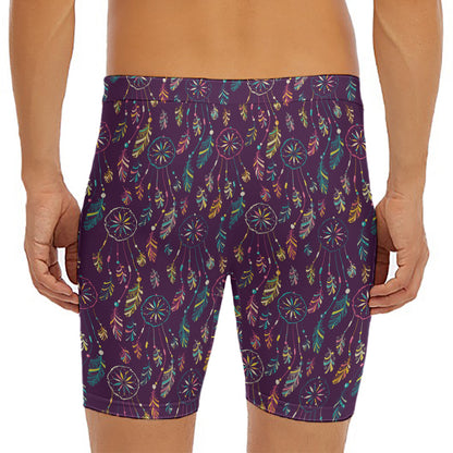 Purple Bohemian Dream Catcher Print Men's Long Boxer Briefs