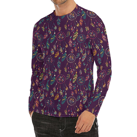 Purple Bohemian Dream Catcher Print Men's Long Sleeve Rash Guard