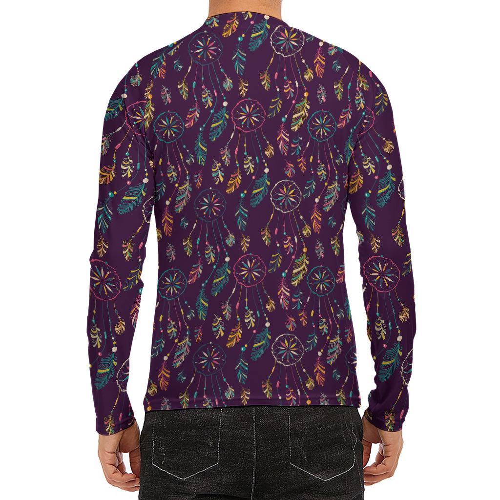 Purple Bohemian Dream Catcher Print Men's Long Sleeve Rash Guard