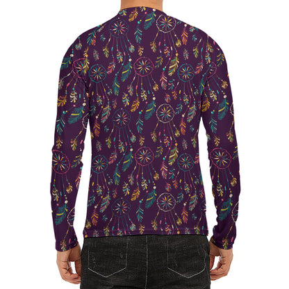 Purple Bohemian Dream Catcher Print Men's Long Sleeve Rash Guard
