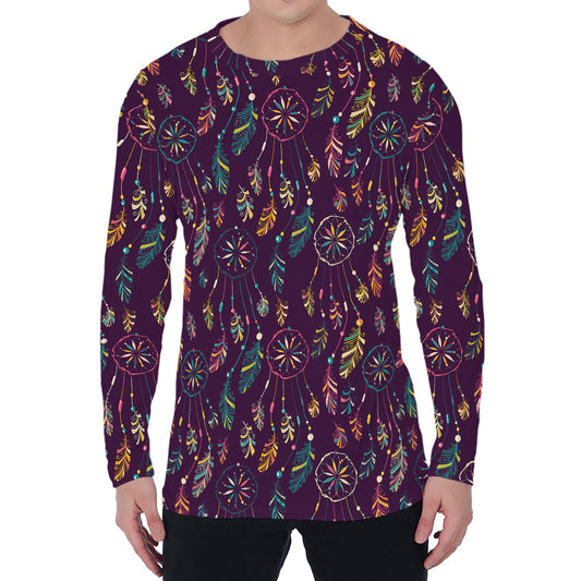 Purple Bohemian Dream Catcher Print Men's Long Sleeve T-Shirt