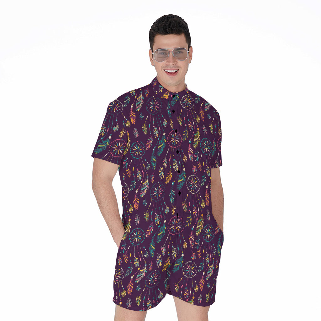 Purple Bohemian Dream Catcher Print Men's Rompers