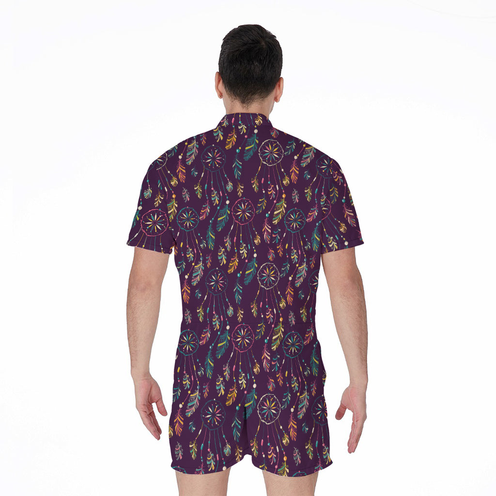 Purple Bohemian Dream Catcher Print Men's Rompers