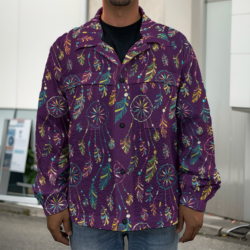 Purple Bohemian Dream Catcher Print Men's Shirt Jacket
