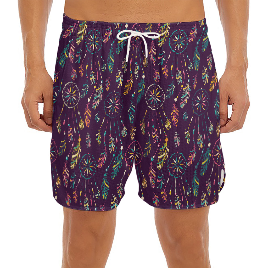 Purple Bohemian Dream Catcher Print Men's Split Running Shorts