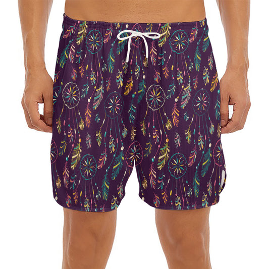 Purple Bohemian Dream Catcher Print Men's Split Running Shorts