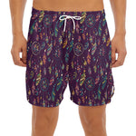 Purple Bohemian Dream Catcher Print Men's Split Running Shorts