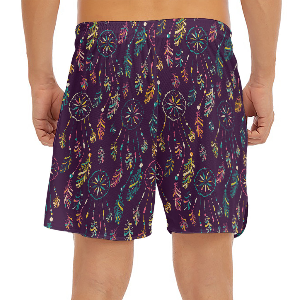 Purple Bohemian Dream Catcher Print Men's Split Running Shorts