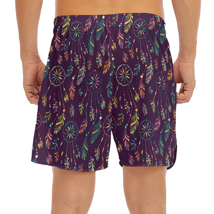 Purple Bohemian Dream Catcher Print Men's Split Running Shorts