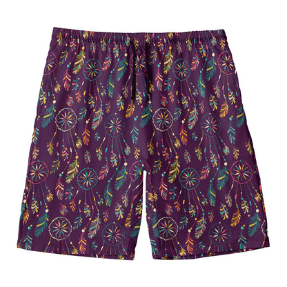 Purple Bohemian Dream Catcher Print Men's Swim Trunks