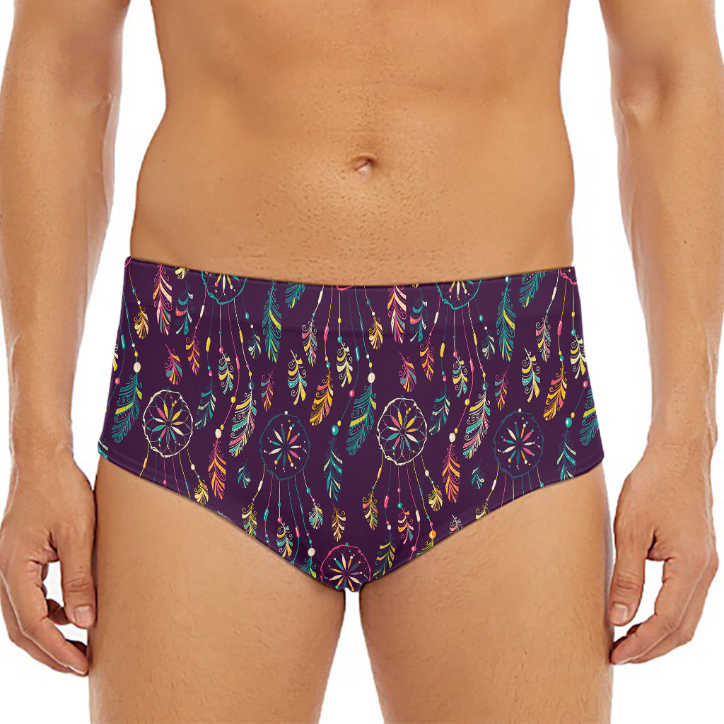 Purple Bohemian Dream Catcher Print Men's Triangle Swim Briefs