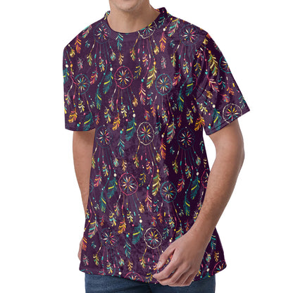 Purple Bohemian Dream Catcher Print Men's Velvet T-Shirt