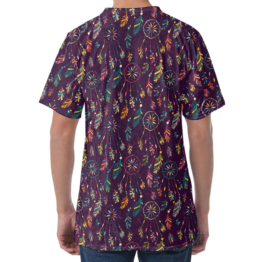 Purple Bohemian Dream Catcher Print Men's Velvet T-Shirt