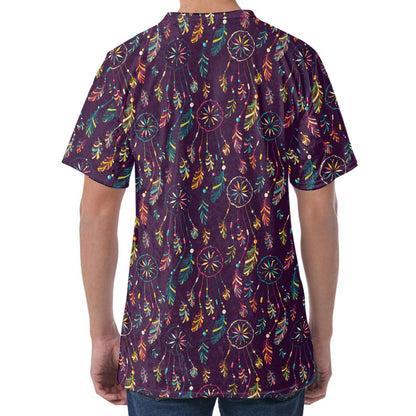 Purple Bohemian Dream Catcher Print Men's Velvet T-Shirt