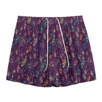 Purple Bohemian Dream Catcher Print Mesh Shorts