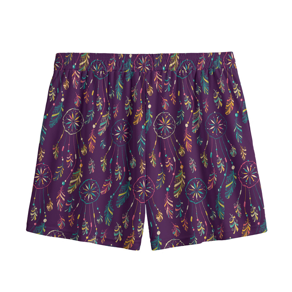Purple Bohemian Dream Catcher Print Mesh Shorts