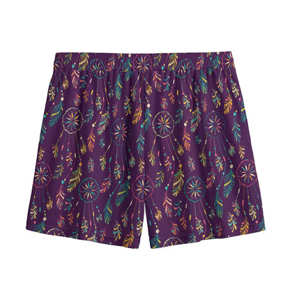 Purple Bohemian Dream Catcher Print Mesh Shorts