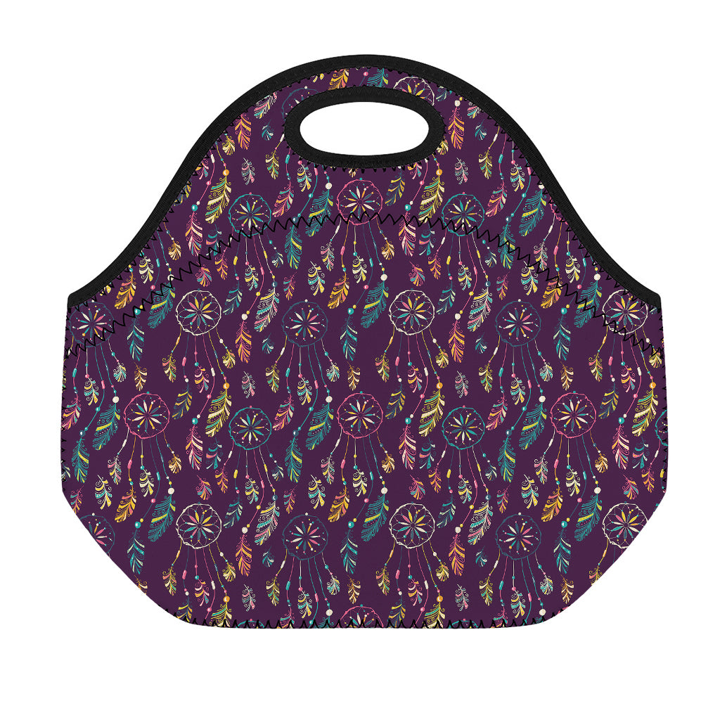 Purple Bohemian Dream Catcher Print Neoprene Lunch Bag