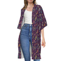 Purple Bohemian Dream Catcher Print Open Front Beach Cover Up