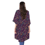 Purple Bohemian Dream Catcher Print Open Front Beach Cover Up