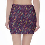 Purple Bohemian Dream Catcher Print Pencil Mini Skirt