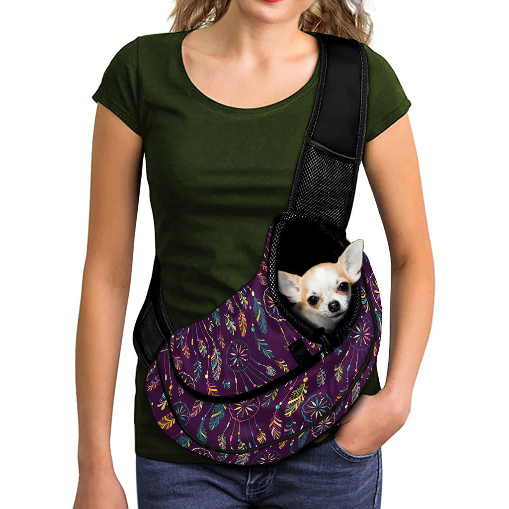 Purple Bohemian Dream Catcher Print Pet Sling Carrier