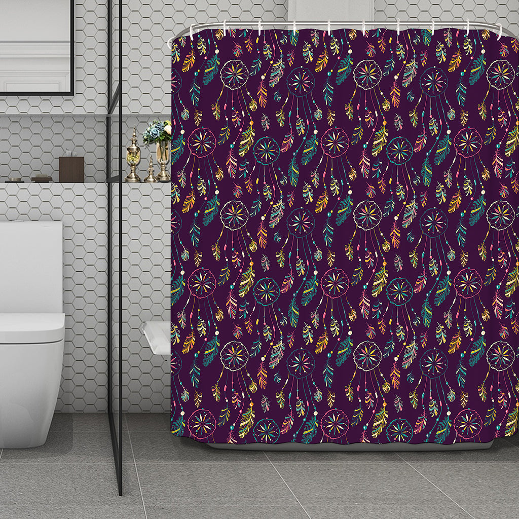Purple Bohemian Dream Catcher Print Polyester Shower Curtain