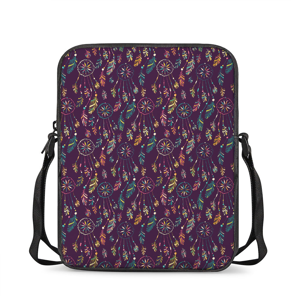Purple Bohemian Dream Catcher Print Rectangular Crossbody Bag