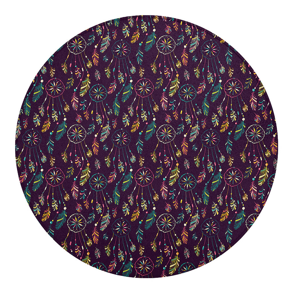 Purple Bohemian Dream Catcher Print Round Blanket