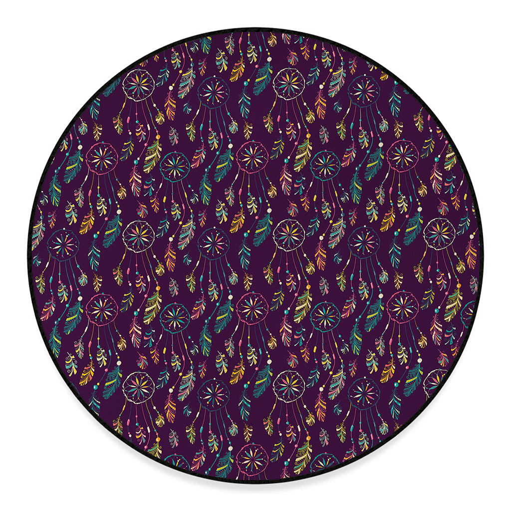 Purple Bohemian Dream Catcher Print Round Floor Mat