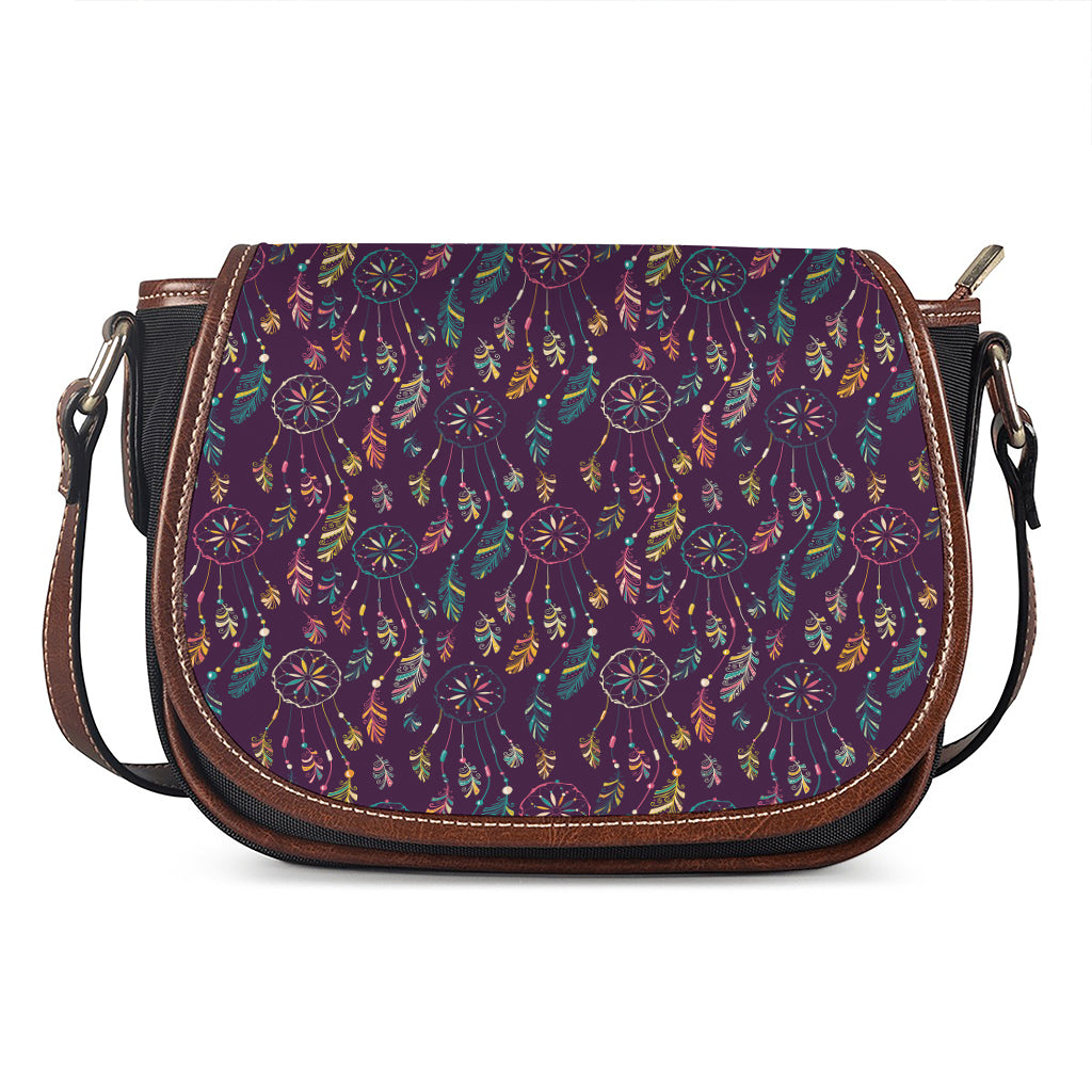 Purple Bohemian Dream Catcher Print Saddle Bag