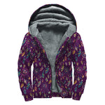 Purple Bohemian Dream Catcher Print Sherpa Lined Zip Up Hoodie