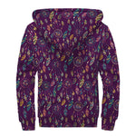 Purple Bohemian Dream Catcher Print Sherpa Lined Zip Up Hoodie