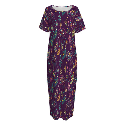 Purple Bohemian Dream Catcher Print Short Sleeve Long Nightdress
