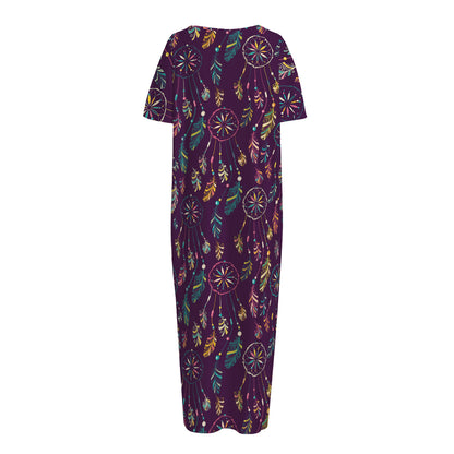 Purple Bohemian Dream Catcher Print Short Sleeve Long Nightdress