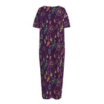 Purple Bohemian Dream Catcher Print Short Sleeve Long Nightdress