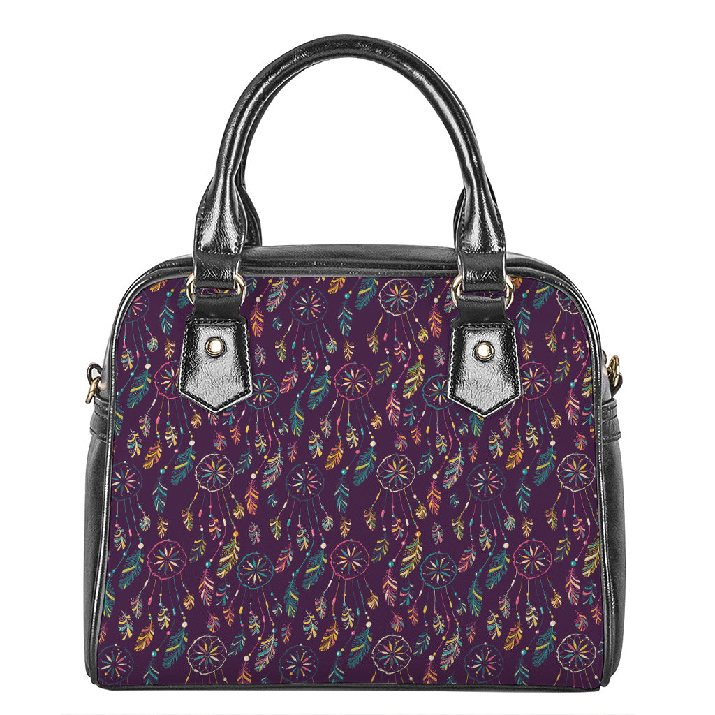 Purple Bohemian Dream Catcher Print Shoulder Handbag