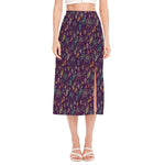 Purple Bohemian Dream Catcher Print Side Slit Midi Skirt