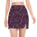 Purple Bohemian Dream Catcher Print Side Slit Mini Skirt