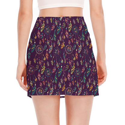 Purple Bohemian Dream Catcher Print Side Slit Mini Skirt