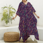 Purple Bohemian Dream Catcher Print Silk V-Neck Kaftan Dress