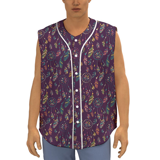 Purple Bohemian Dream Catcher Print Sleeveless Baseball Jersey