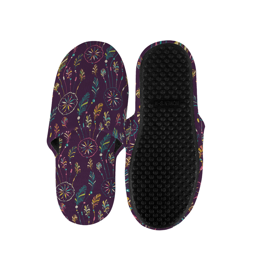 Purple Bohemian Dream Catcher Print Slippers